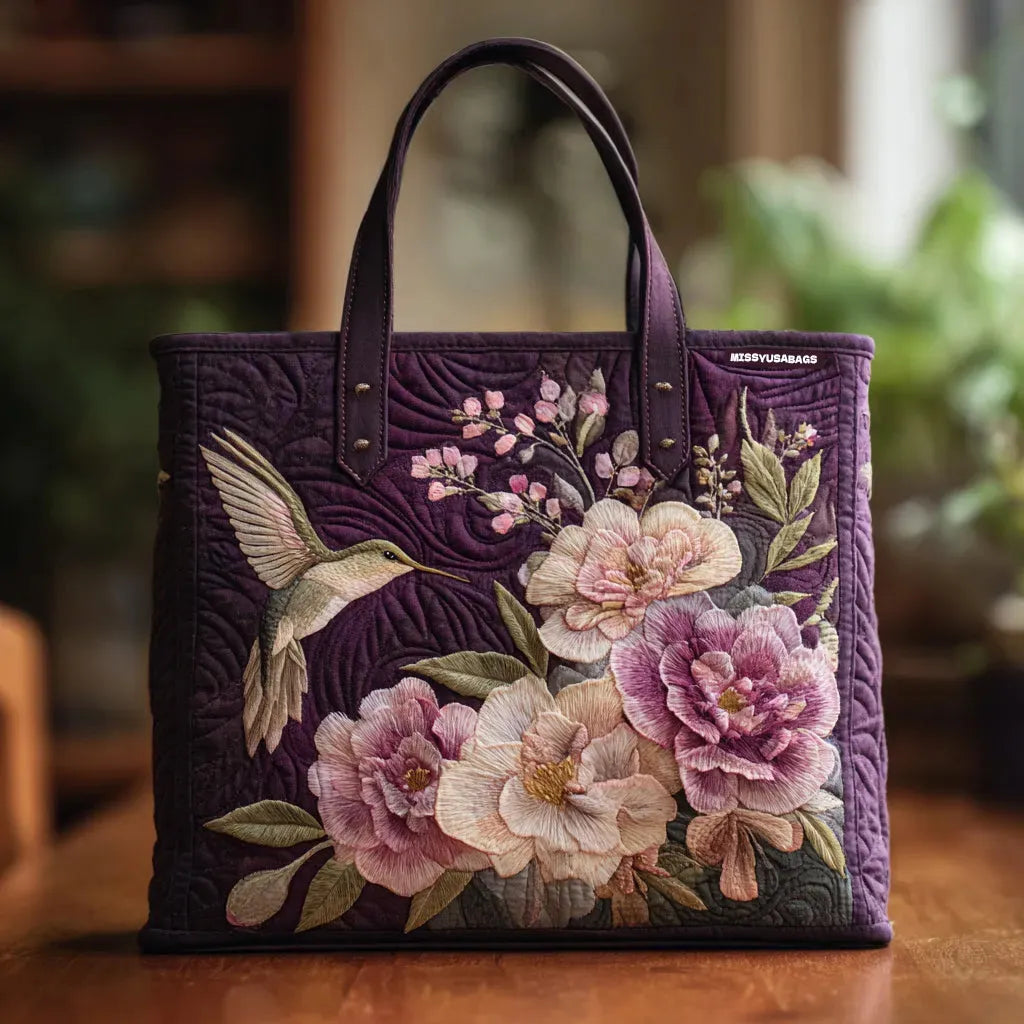 Rankų darbo Siuvinėta Kuprinė - Kolibriai ir Orchidėjos