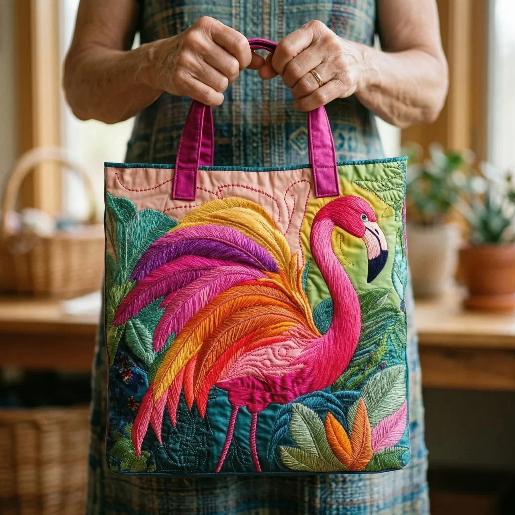 Paminkštinta Rankinė - Vaivorykštinis Flamingas
